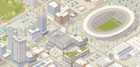 Stadium and city overhead view