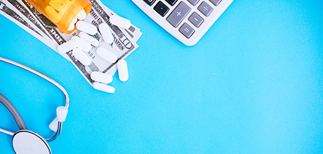 pharmacy medication and dollar bills