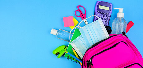 backpack with school supplies and covid supplies
