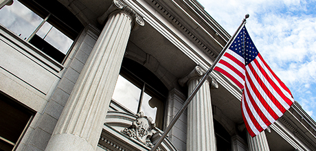 american flag on government building