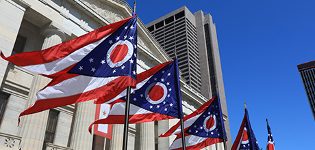 ohio flags outside the ohio statehouse