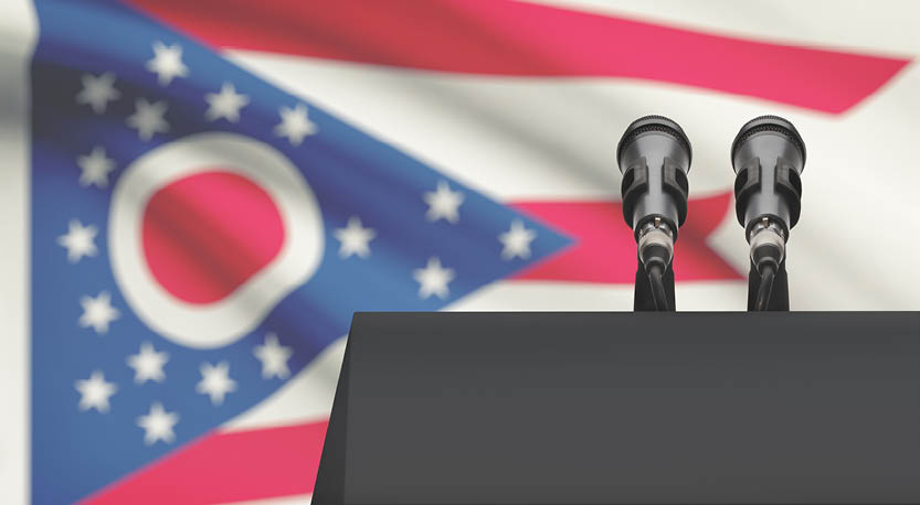 Ohio Flag and Pulpit with 2 Mics