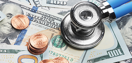 Stethoscope on money background