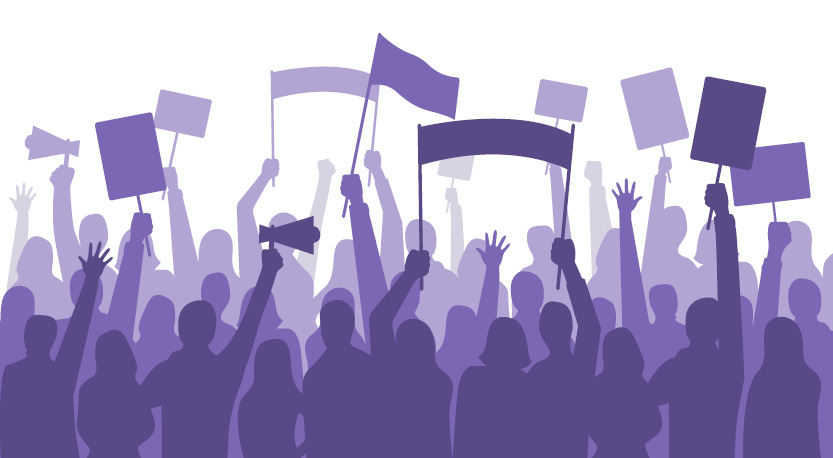 illustrated image of people picketing