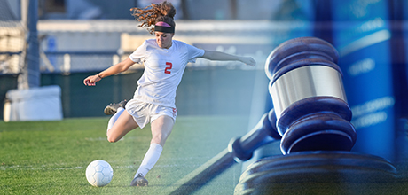 Female soccer player and gavel