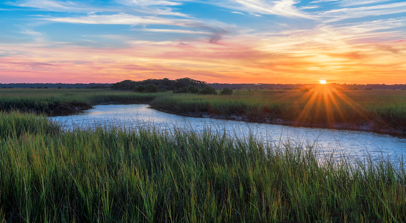 Sunset over marshy branch of the Matanzas River in St. Augustine, Florida