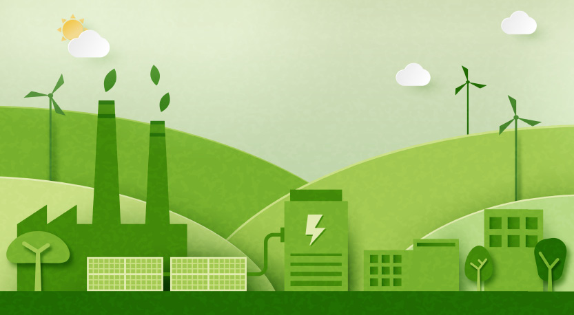 an illustrated image of a green company facilitating green energy