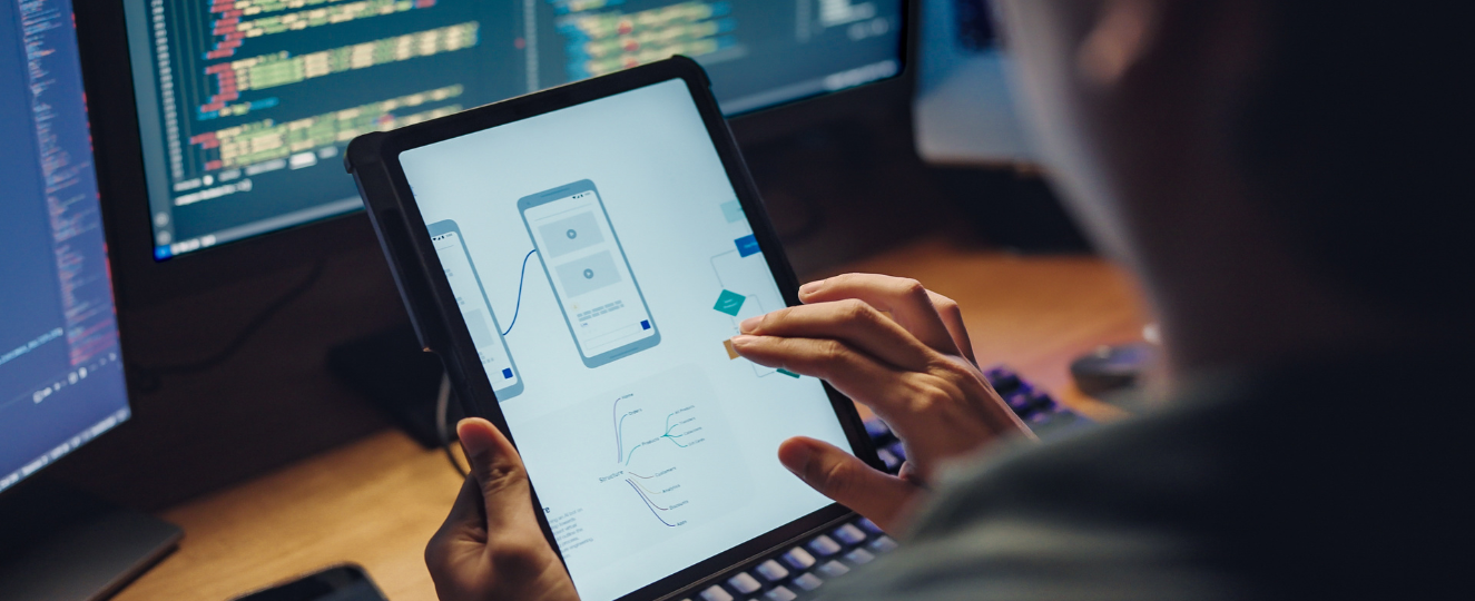 Website developer creating a website