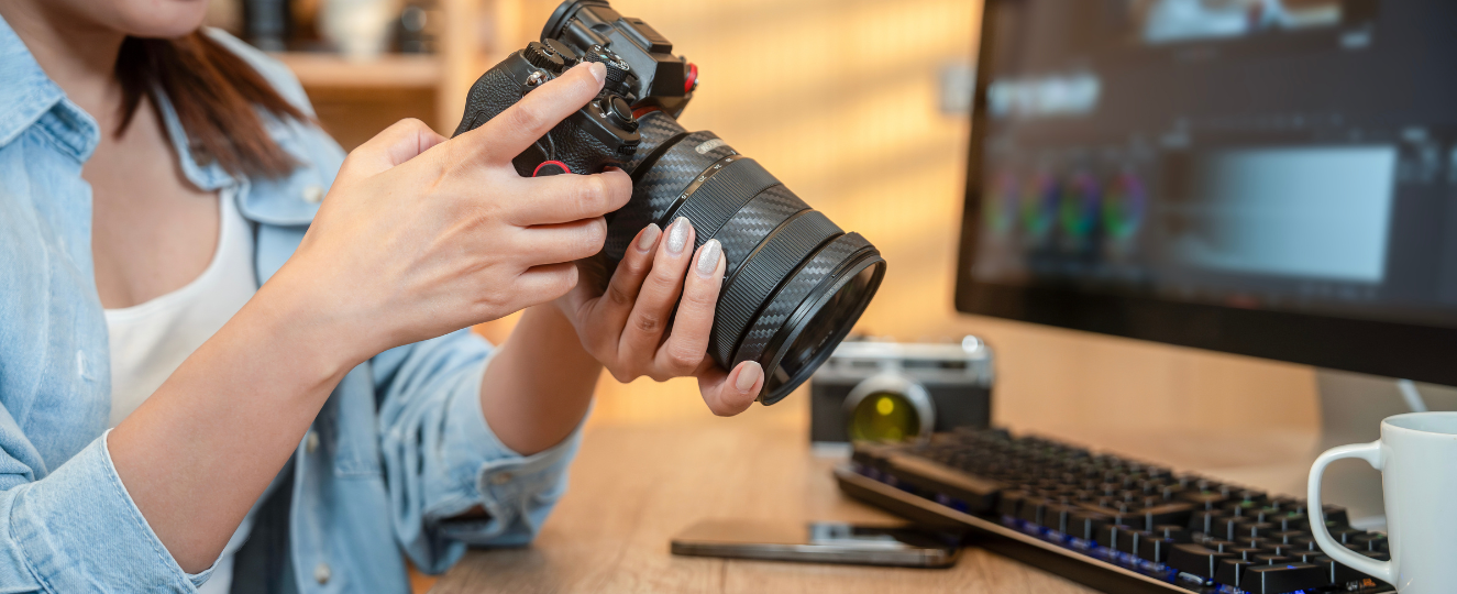 Person looking at camera on a desk